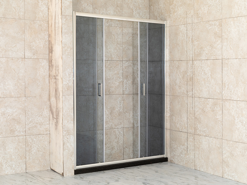 DD-2 Hai màn hình tắm trượt hai cố định, Kính cường lực màu xám, Cấu hình nhôm Chrome, Tay cầm hai lỗ DD-2 Hai màn hình tắm trượt hai cố định, Kính cường lực màu xám, Cấu hình nhôm Chrome, Tay cầm hai lỗ