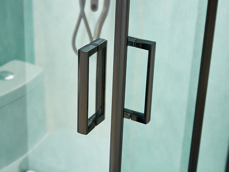 Vách tắm trượt SQ, Kính cường lực trong suốt, Nhôm đen, Tay cầm hai lỗ, Có khay Vách tắm trượt SQ, Kính cường lực trong suốt, Nhôm đen, Tay cầm hai lỗ, Có khay